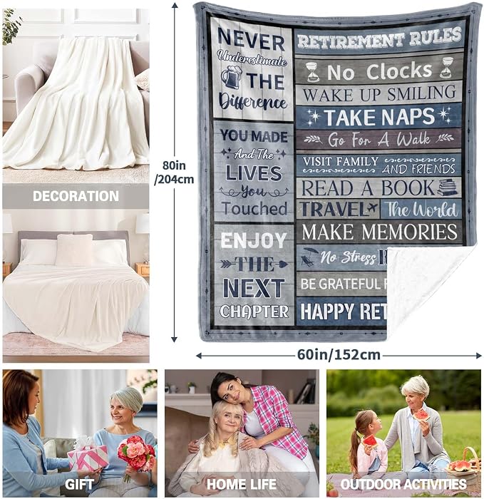 Retirement Gifts for Men/Women 2026, Retirement Blanket for Men 80"x60" | Men Retirement Gifts, Happy Retired Gifts Throw for Male, Teacher, Coworker, Dad