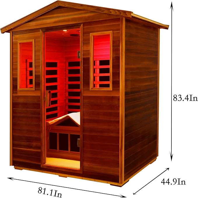 LTCCDSS Ultra-Low EMF Outdoor Sauna 3 Person, Full Spectrum Red Cedar Far Infrared Sauna for Home, Folding Recliner| Chromotherapys| Bluetooth Speakers| Near&Mid Infrared Therapy