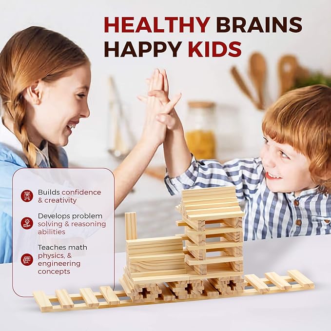 CHH Wooden Planks Building Set | 100pcs Wooden Building Blocks STEM Playset for Kids 3+ | Educational Architecture for Kids STEM Building Toy