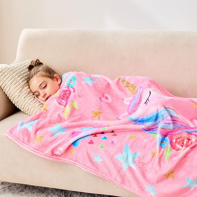 Wajade Unicorn Gifts for Boys Girls - Unicorn Blanket Birthday Christmas Decor for Kids Age 3 4 5 6 7 8 9 10 11 12 Years Old Teens Child Toddler Throw Light Grey 50"x60"