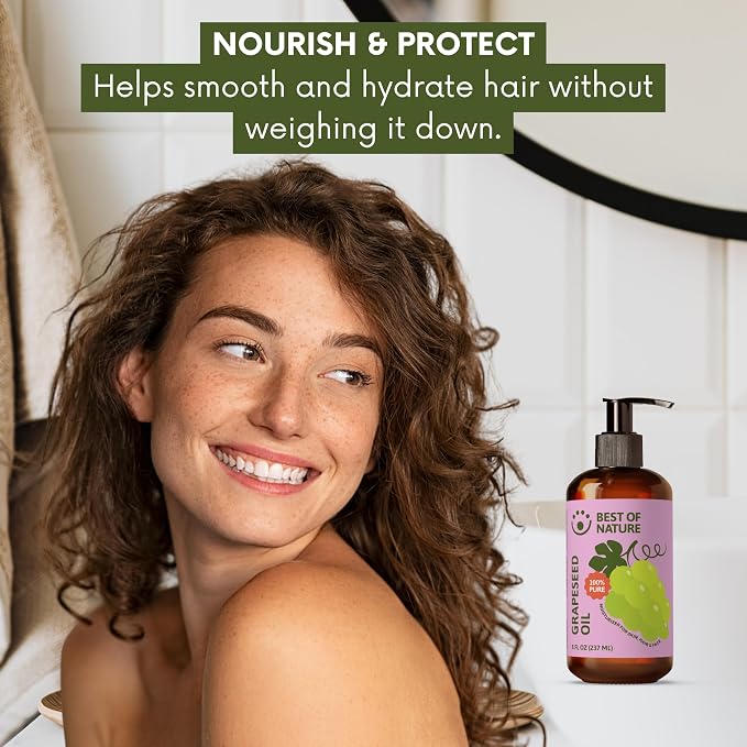 Best of Nature 100% Pure Grapeseed Oil - Unscented, Lightweight, Non-Greasy Moisturizer for Hair, Skin, Face & Aromatherapy, Carrier Oil for Essential Oils, Gallon (128 fl oz)