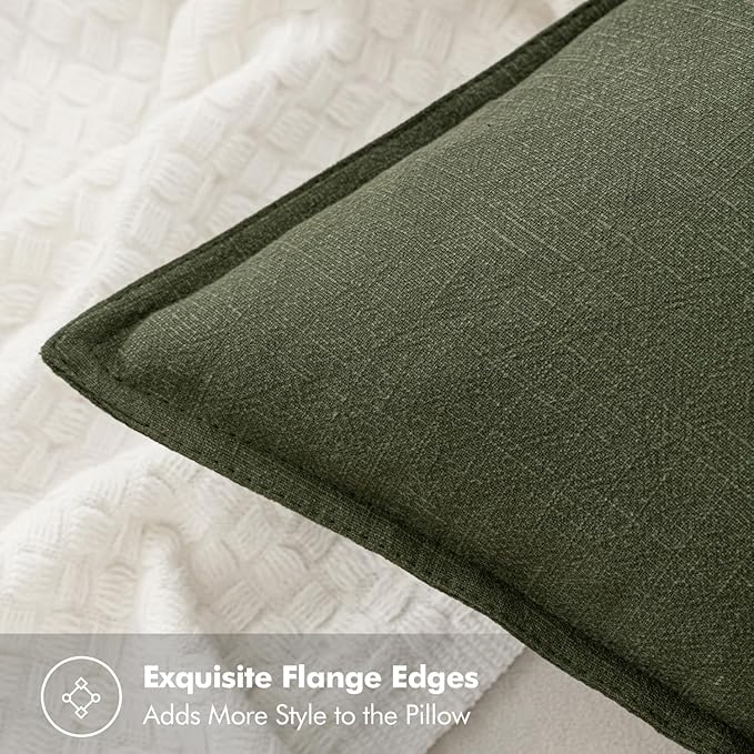 MIULEE Decorative Linen Pillow Covers 20x20 Inch Dark Olive Green | Boho Farmhouse Neutral Couch Throw Pillows for Bed, Pack of 2 Accent Modern Pillowcases, Sofa Livingroom Home Decor