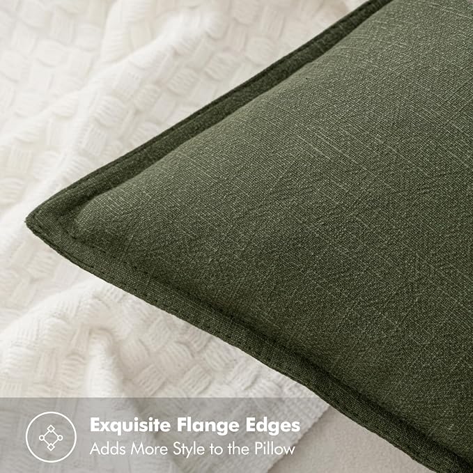 MIULEE Decorative Linen Euro Sham Pillow Covers 26x26 Dark Olive Green | Boho Farmhouse Neutral Couch Throw Pillows for Bed, Pack of 2 Accent Modern Pillowcases, Sofa Livingroom Home Decor