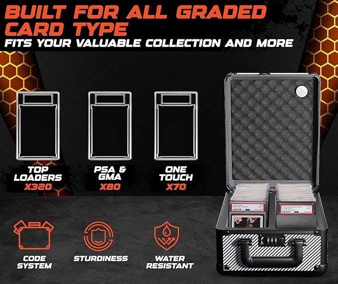 Graded Card Storage Box - Lockable PSA Slab Case for Graded Cards, Baseball and Sports Card Case, Baseball Storage Box Holds 80 Slabs or 320 Toploaders Fits BGS SGC, Fits Popular Trading Cards