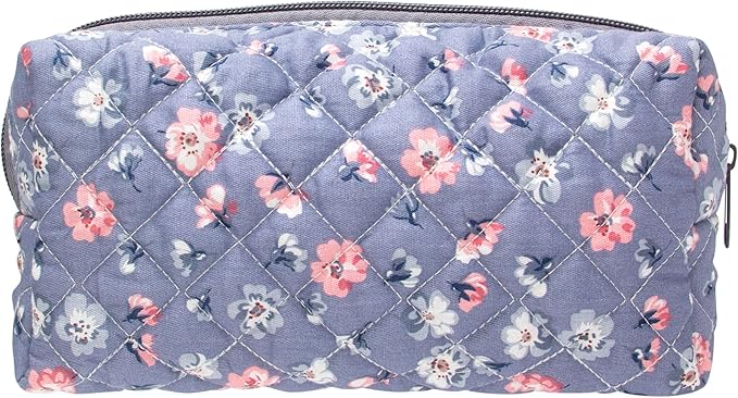 PAZIMIIK Small Quilted Makeup Bag,Zipper Cosmetic Pouch,Grey Floral | Lightweight Cosmetic Bag Organizer for Women,Purse Storage Holds Makeup,Toiletries,Skincare,Beauty Essentials,Travel Items