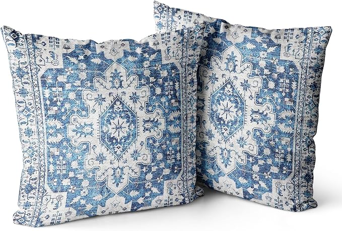 Snycler Boho Throw Pillow Covers 18x18 inch Set of 2 Blue Boho Rug Carpet Double Sided Pattern Cotton Soft Pillow Case Cushion Cover Pillowcase for Couch Sofa Bed Decorative