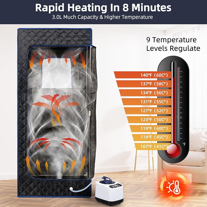 BOCHPOWER Portable Sauna Box, 3.0L Steamer, Remote Control, Folding Chair, 9 Levels (Full Size)
