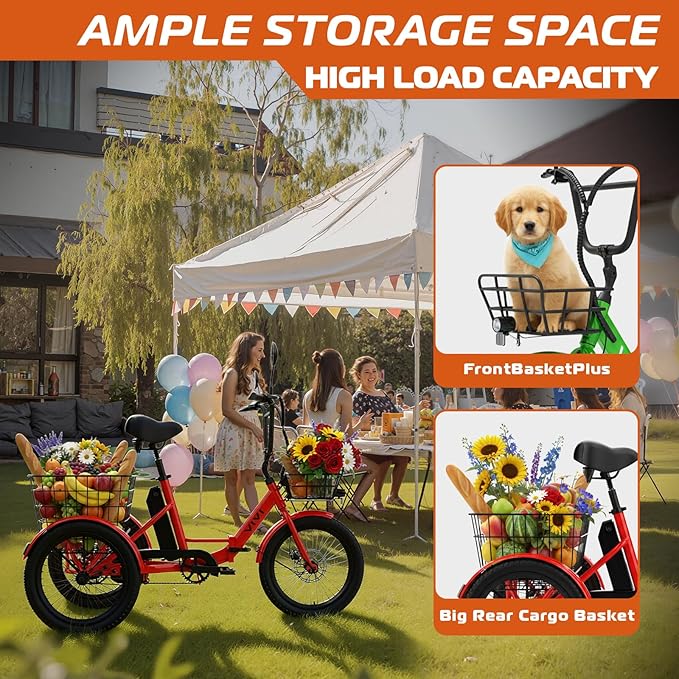 Vivi T01 20" x2.6 Fat Tire Electric Tricycle for Adults, 750W Peak 20'' Folding 3 Wheels Electric Bike, 95% Pre-Assembled, Speed Differential, 15.5MPH Eletric Trike with Bracket