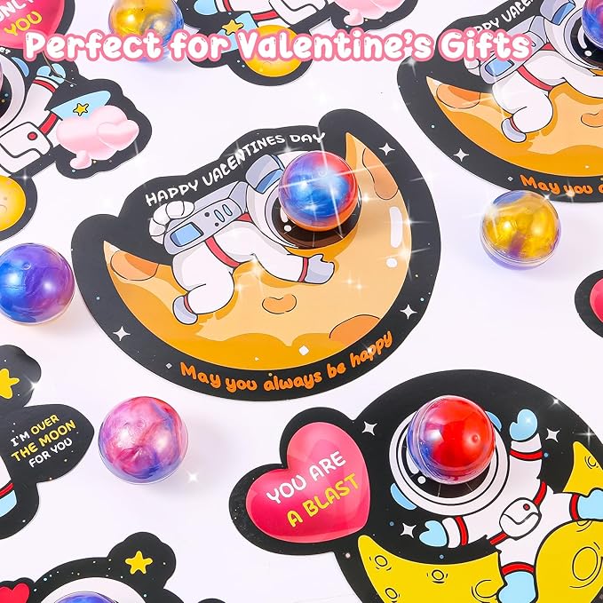 28 Pack Valentines Day Cards for Kids School with Galaxy Slime Stress Relief Fidget Toys - Classroom Valentines Gifts for Kids, School Classroom Exchange, Class Party Favors