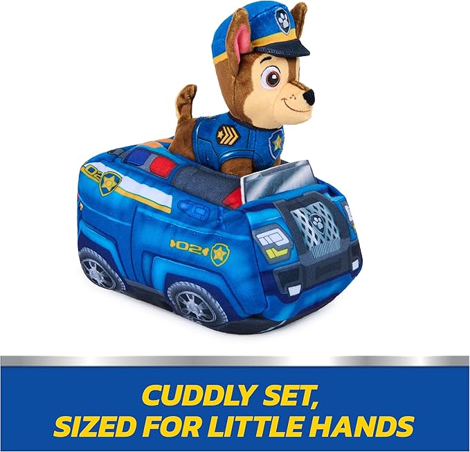 Paw Patrol Chase 2-in-1 Vehicle Plush, 6-Inch Stuffed Animal with 8-Inch Plush Toy Police Cruiser, Kids Toys for Boys and Girls Ages 3 and Up