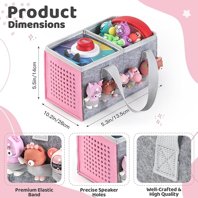 Carrying Case for Toniebox Starter Set and Tonies Figurines, Travel Felt Cloth Musical Toy Folding Bag for Toniebox 2 & Accessories (Pink)