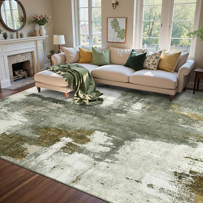 5x7 Ft Area Rugs for Living Room, Soft Non-Slip Washable Rugs Modern Abstract Pattern Carpet for Bedroom Indoor Floor Nursery Home Decor (Green)