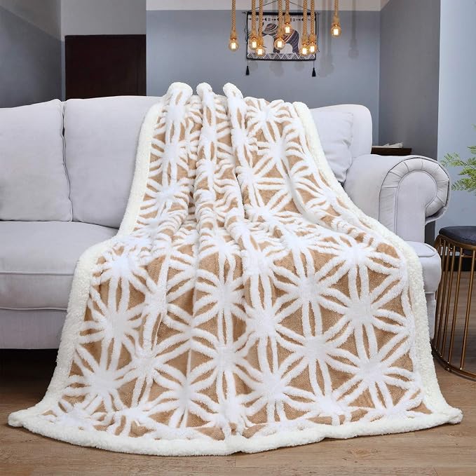 LOMAO Sherpa Fleece Blanket Gifts for Mom Dad Cozy Soft Throw Blanket for Women Men Birthday Gifts Dual Sided Couch Sofa Bed Blanket (Khaki, 51"x63")
