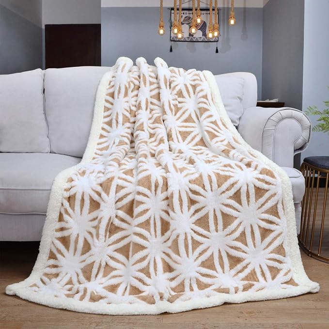 LOMAO Sherpa Fleece Blanket Gifts for Mom Dad Cozy Soft Throw Blanket for Women Men Birthday Gifts Dual Sided Couch Sofa Bed Blanket (Khaki, 60''x80'')