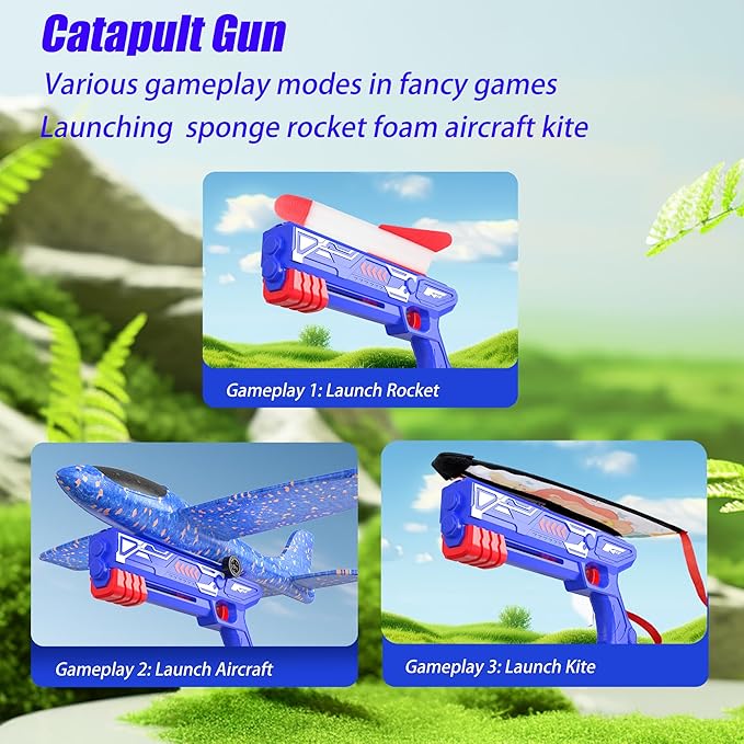 4PCS Airplane Launcher Toys, EVA Foam Glider Catapult Plane Toy for Kids Flying Toy - Fun Outdoor Flying Toy for Children Birthday Gifts for Boy Girl, Party Supplies,Blue