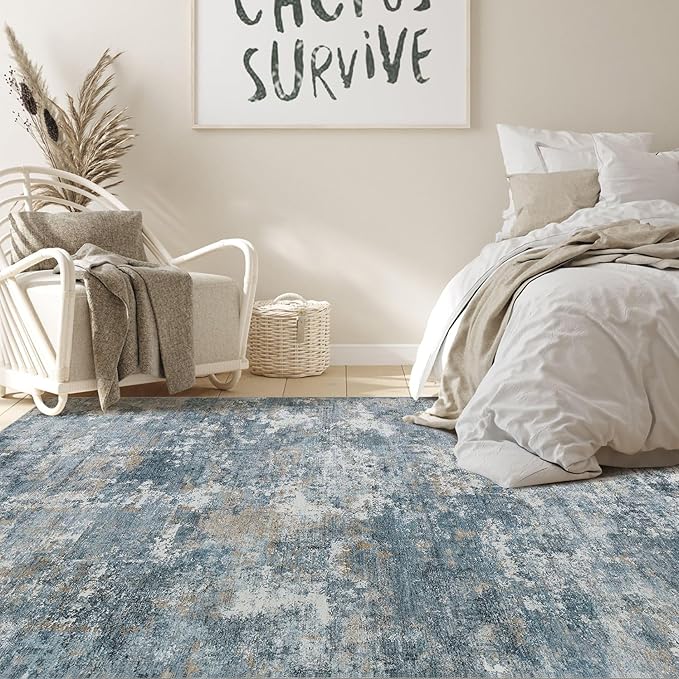 Nakagishi Boho 5x7 Area Rug Living Room Rugs Machine Washable Blue | Soft, Pet & Kid Friendly, Carpet for Living Room/Bedroom/Office/Kitchen/Nursery, Daily Home Decor Stain Resistant Moroccan
