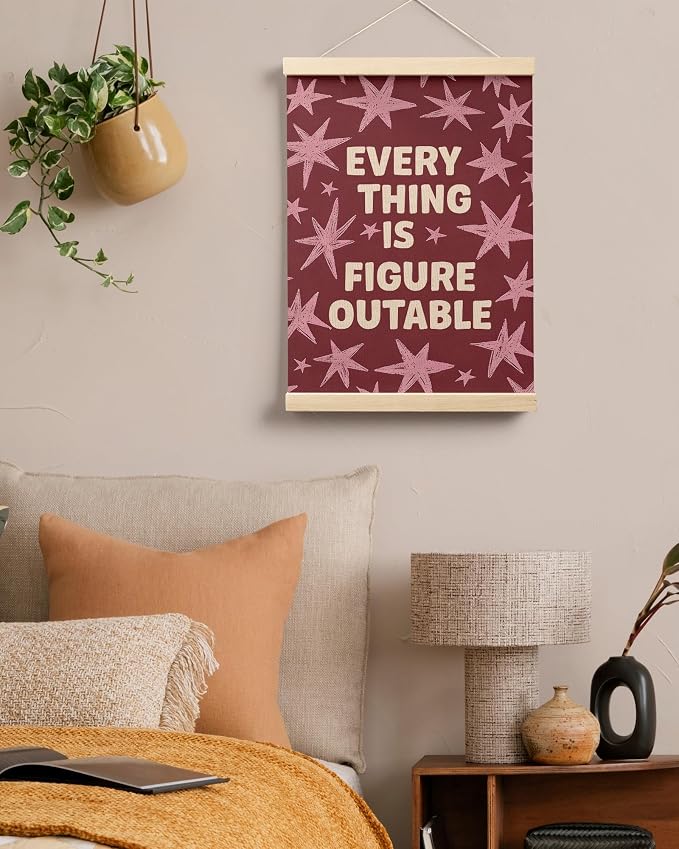 FGFK Everything Is Figureoutable Inspirational Wall Art Poster Hanger Frame, Retro Red and Pink Star Positive Affirmations Canvas Prints Framed Wall Decor for Home Classroom Office, 12x16 Inch