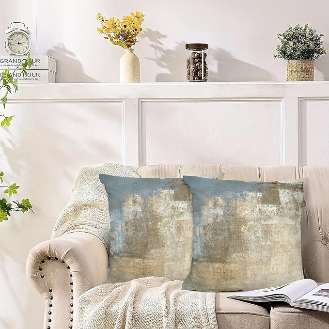 Throw Pillow Covers for Couch, 16x16 Inch, 2 Pack, Grey Beige | Decorative Throw Pillow Covers Cushion Covers for Couch Bedroom Sofa Living Room