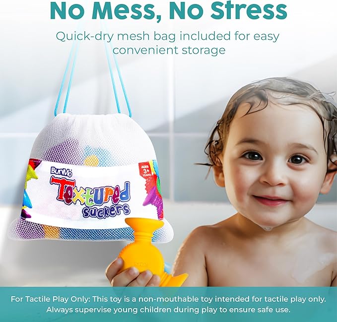 BUNMO Bath Toys Suction - Connect, Build, Create - Bath Toys - Hours of Fun & Creativity - Fine Motor Skills - Stimulating Sensory Toys - Non-Mouthable Toy 3+ - Textured 44 Pack