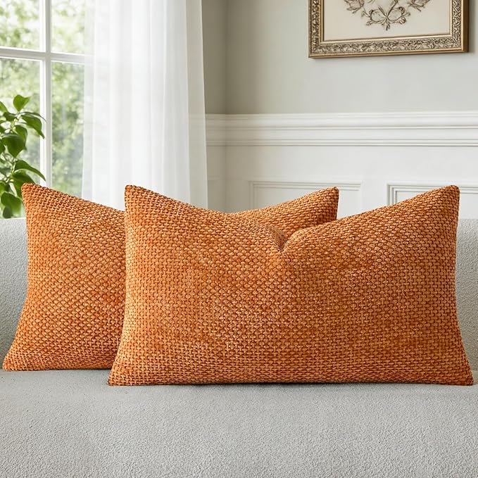 a moment Fall Orange Chenille Throw Pillow Covers 12x20 Inch Pack of 2 Modern Decorative Throw Pillow Covers Farmhouse Cross Covers Home Decor for Sofa Bedroom Living Room