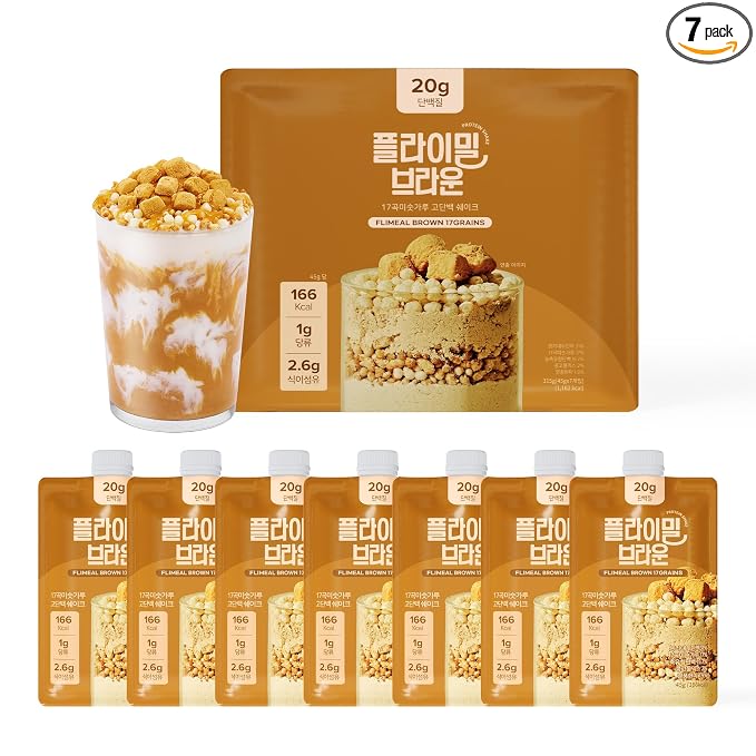 Flimeal Brown 17Grains Protein Shake, With Crunchy Protein Balls, Protein Smoothie Powder - 20g Protein, Low Sugar, Keto-Friendly Meal Replacement Shake, 1.59oz, 7packs, 7 Servings (7 Packs X 1.59 oz)