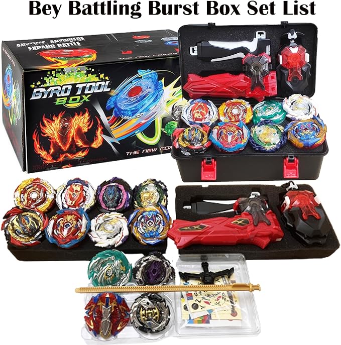 Bey Battling Blade Burst Toy Set, 12 Spinning Burst Gyros 2 Two-Ways Launchers with Grip, Combat Tops Battle Game with Portable Box Gift for Kids Children Boys 6-12