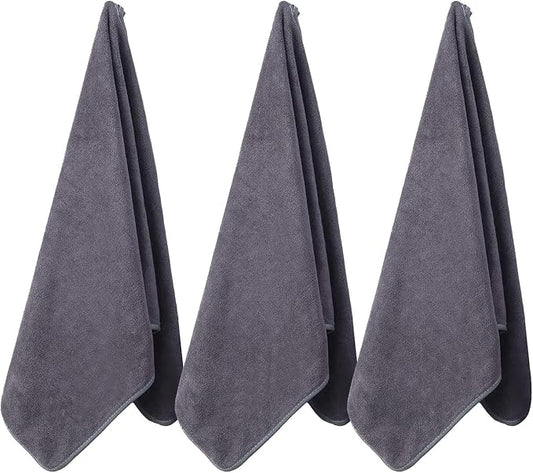 Microfiber Gym Towels Bigger Size Super Soft for Exercise Fitness, Sports, Workout, 380-GSM 15-Inch x 31-Inch Quick-Drying Towels (3 Pack, Pure Grey)