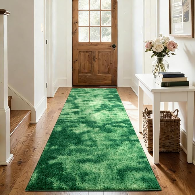 FinRèc 2x6 Washable Runner Rugs for Kitchen Hallway Bedroom, Low Pile Thin Ultra Soft Shag Rug, Non-Slip Carpet Indoor for Home Decor (Tie-dye Green)