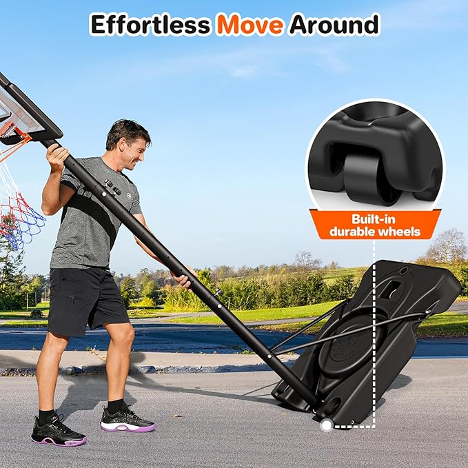 Yohood Basketball Hoop Outdoor 10ft Adjustable, Portable Basketball Hoop Goal System for Kids Youth and Adults in Backyard/Driveway/Indoor, 44 Inch Shatterproof Backboard and Larger Base