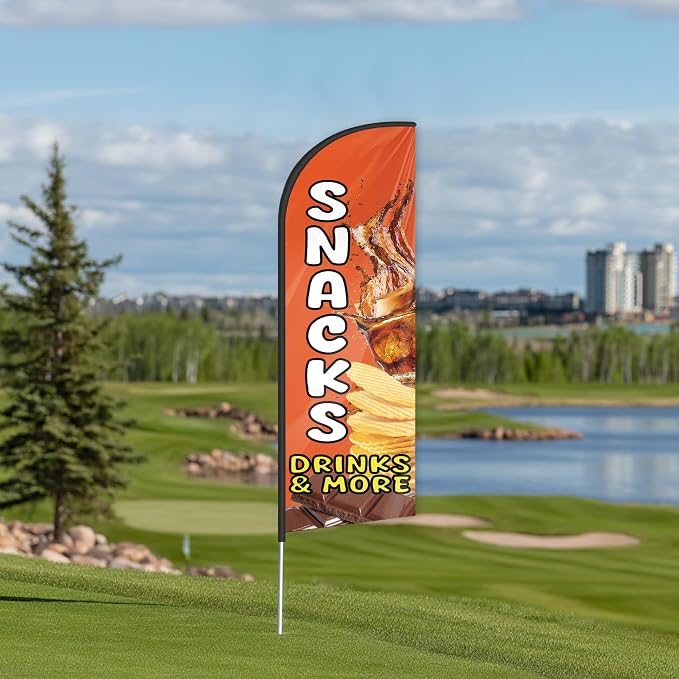 Snacks Feather Flag for Storefronts Fairs,6 FT (Flagpole Not Included) | Business Advertising Flag