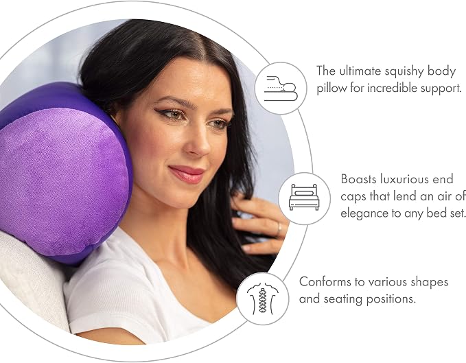 Microbead Bolster Neck Roll Pillow, Gently On Body, Head, Neck & Shoulders No Pain Rest, Relax Sleep - Silky Feel Prevent Wrinkles & Hair Breakage - Lightweight Cylinder Tube, 14" x 8", Dark Lavender