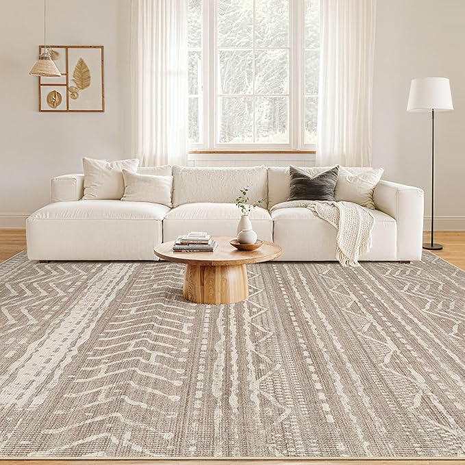 Nakagishi Boho 8x10 Area Rug Living Room Rugs Machine Washable Dark Brown | Soft, Pet & Kid Friendly, Carpet for Living Room/Bedroom/Office/Kitchen/Nursery, Daily Home Decor Stain Resistant Moroccan