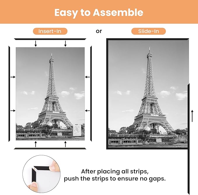 upsimples 12x16 Picture Frame Black 3 Pack, Scratch-Proof Poster Frames 12 x 16 for Photo Gallery - Slide-In Strips, Horizontal or Vertical Wall Mounting | Gallery Wall 12 x 16 Picture Frames Set for Family, Wedding, Christmas, Easy to Change Photos