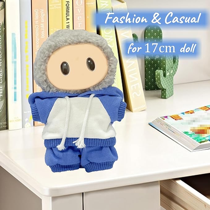 17cm Dolls Clothes,Casual Stylish Hoodies & Pants Doll Outfit Set, Stylish Doll Clothing Accessories for 17cm/15cm-Blue(No Doll)