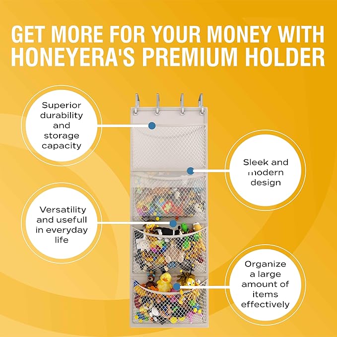 Honeyera Original Over Door Organizer for Stuffies, Breathable Hanging Storage Pockets for Baby Accessories and Plush Toys