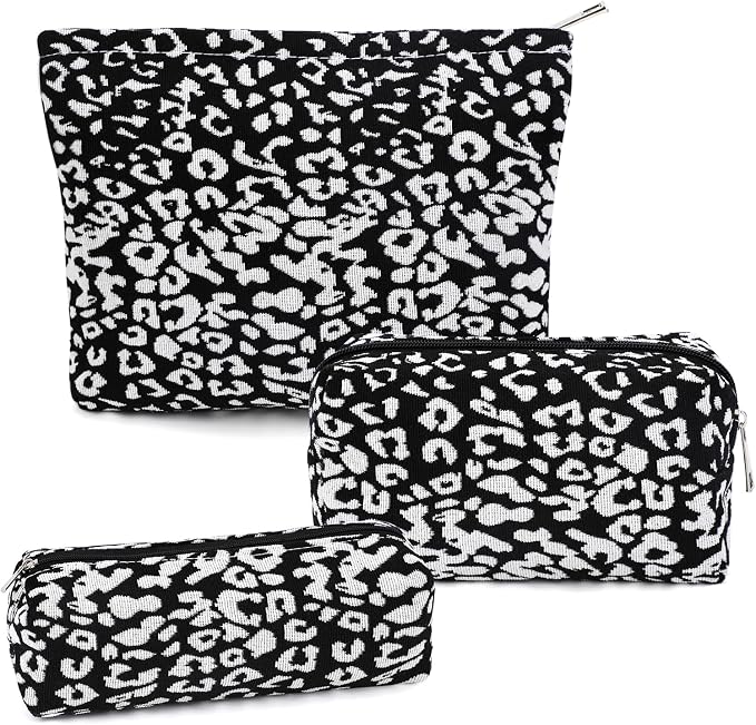 3 Pcs Makeup Bag Cosmetic Bag Set for Girls Women Travel Organizer Bathroom Toiletry Pouch Large Capacity Storage Bag (Black-2)
