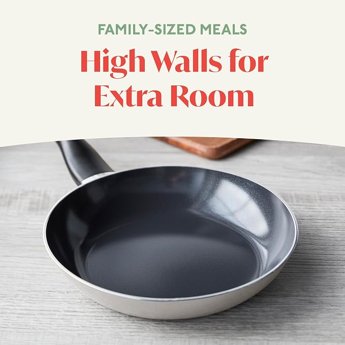 Deco 9.5” Nonstick Frying Pan Skillet, Made in Italy, Diamond Ceramic PFAS-Free, Dishwasher & Metal Utensil Safe, Durable Gloss Enamel Finish, Stay-Cool Handle, High Walls-Extra Room, Taupe