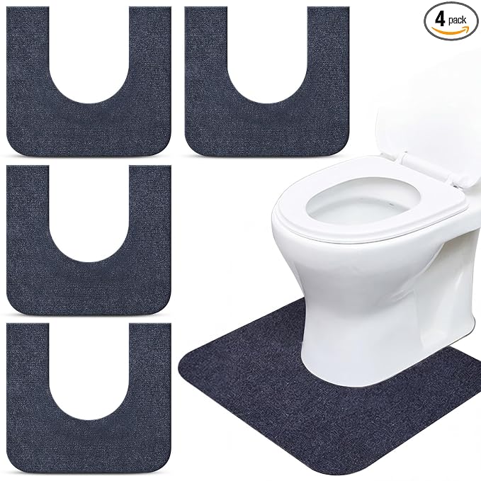 Drydiet 4 Pack Toilet Mat Round Commode Potty Training Urinal Mats Rubber Toilet Training Rug Pads Absorbent Rugs U Shaped Urinal Floor Mats for Bathroom Restroom, Gray (Large Opening Style)