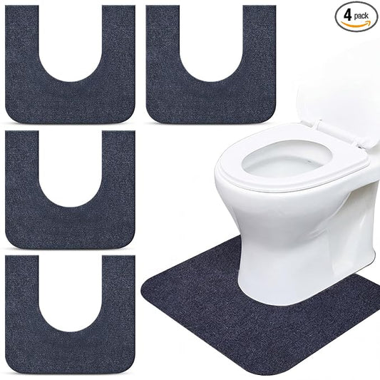 Drydiet 4 Pack Toilet Mat Round Commode Potty Training Urinal Mats Rubber Toilet Training Rug Pads Absorbent Rugs U Shaped Urinal Floor Mats for Bathroom Restroom, Gray (Large Opening Style)