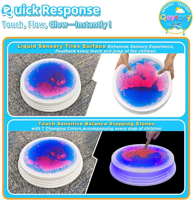 Liquid Light Up Stepping Stones - 1 Pack Round Liquid Sensory Balance Stones for Kids 3 Age Up