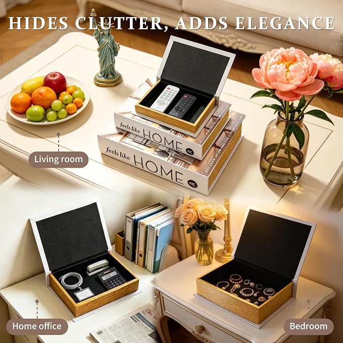 Jolitac Decorative Book Boxes Set of 3, Faux Leather Storage Boxes | Stackable hidden storage containers, handcrafted, for coffee table, shelf decor, remotes & jewelry