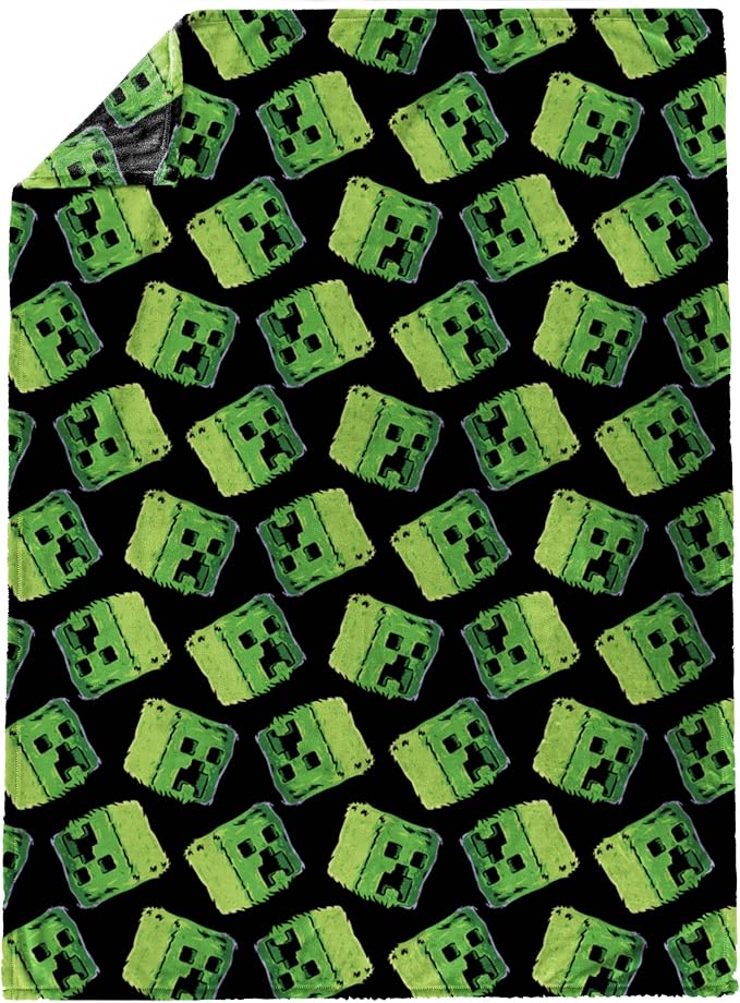 Jay Franco Plush Throw Blanket – 46" x 60" Inch Cartoon Kids Soft & Cozy Fleece Throw for Bedroom & Couch Décor, Official Licensed Product, Black - Minecraft Creeper