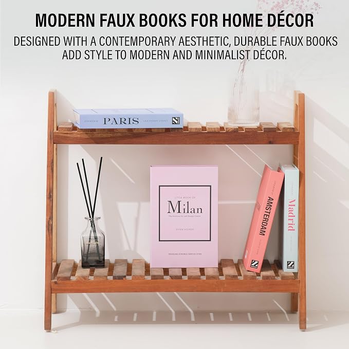 4 Pcs Decorative Books | Faux Pastel Coffee Table & Shelf Decor | Soft Muted Look for Living Room, Office and Entryway - Not Real, Tool-Free 2-Min Setup