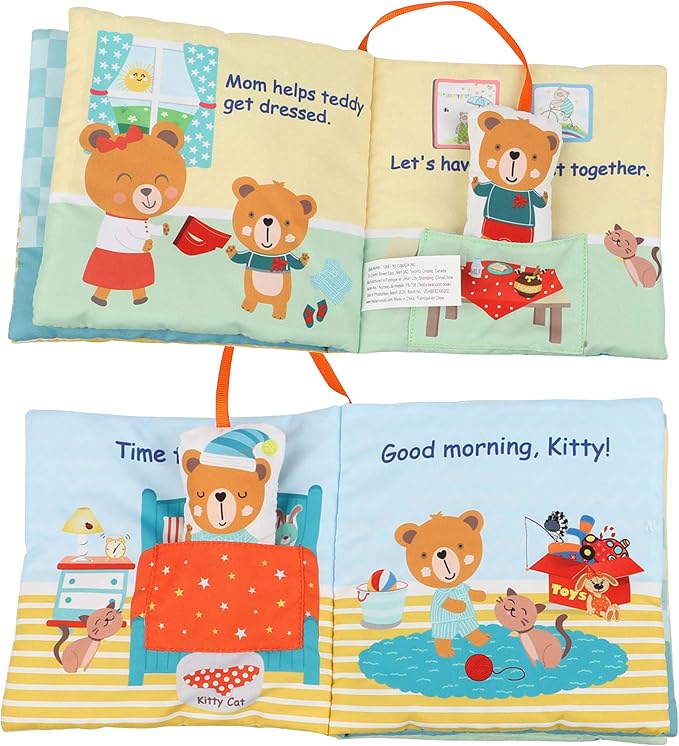 bebe mondo Teddy Bear Tummy Time Toy with Mirror, Soft Crinkle Books for Babies 0-3-6-12 Months, Infant Sensory Toy, Baby Mirror Toy,Touch and Feel Cloth Easter Gift for Newborns,1-2 Year Old-Morning