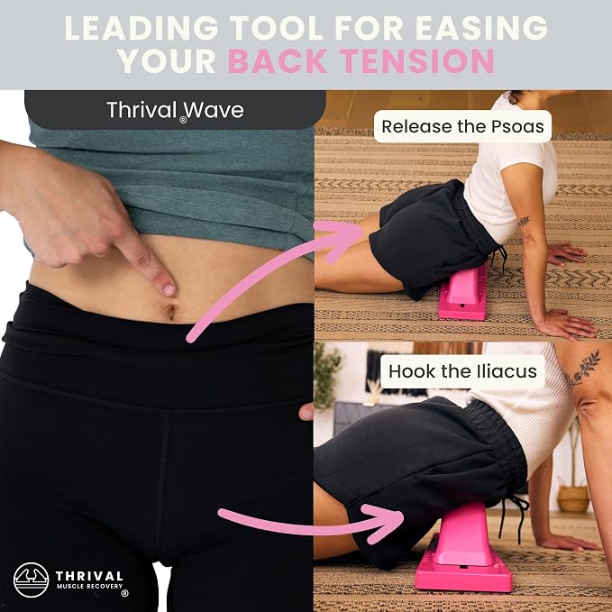 Thrival Wave - Fully Adjustable Psoas, Back and Hip Flexor Muscle Release Tool with Thrival App for Targeted Routines, Deep Tissue, Trigger Point Massage (Pink) – Made in USA