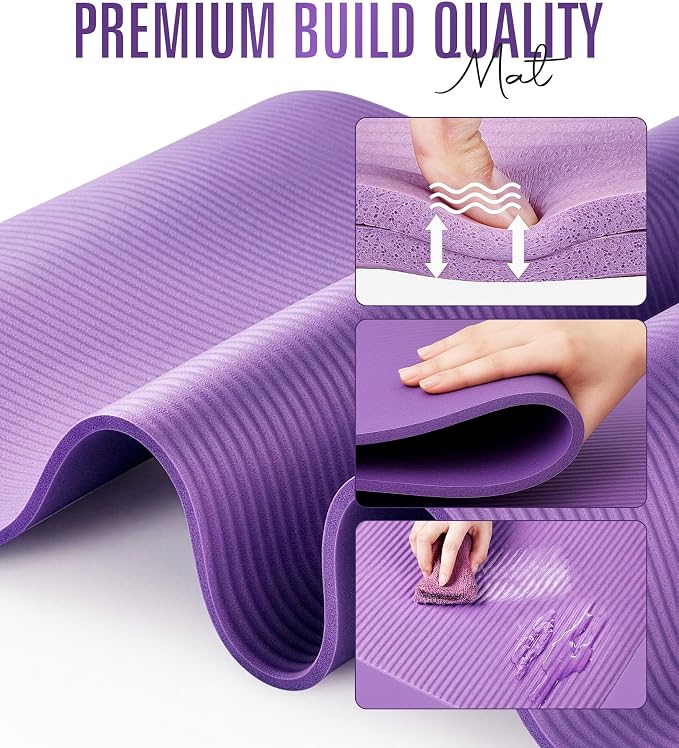 ROMIX Yoga Mat Thick 2/5 Inch (10mm), 72"L x 24"W Non-Slip Workout Mat, Large Yoga Mats for Women Men With Carry Bag and Strap, Exercise Mats for Home Workout Meditation Training Equipment