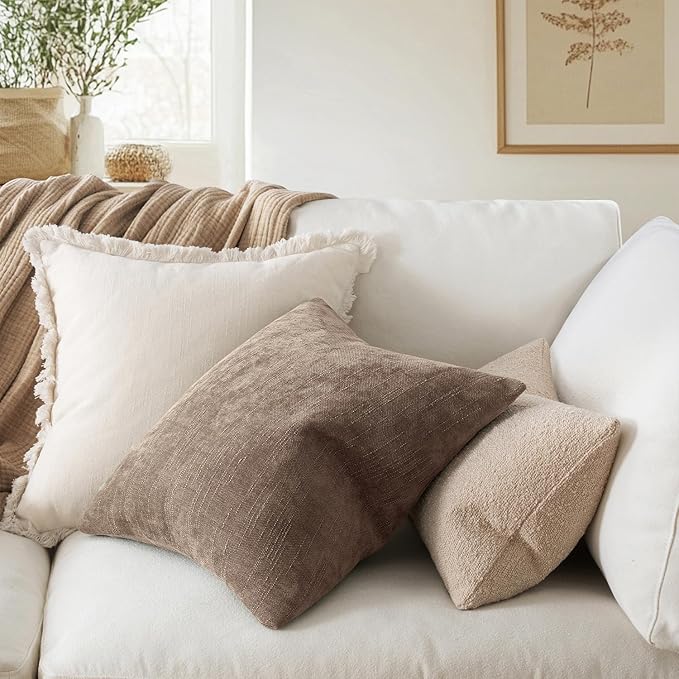 MIULEE Textured Chenille Throw Pillow Covers 18x18 Inch Taupe Grey | Pack of 2 Decorative Soft Throw Pillows, Solid Textured Cushion Covers, Modern Home Decor for Couch Sofa Bedroom Living Room