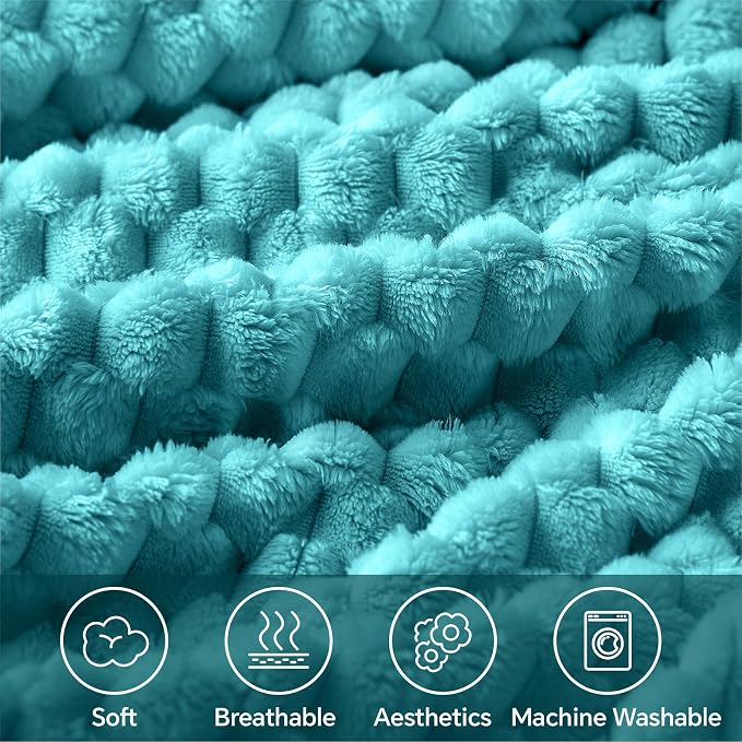 BEDELITE Teal Twin Blanket for Couch, Soft Cozy Gifts for Women, 60 * 80 | 3D Jacquard Decorative Fleece Blanket, Super Soft Plush Throws, Cute Birthday Gift for Women & Men, Suitable for All Seasons