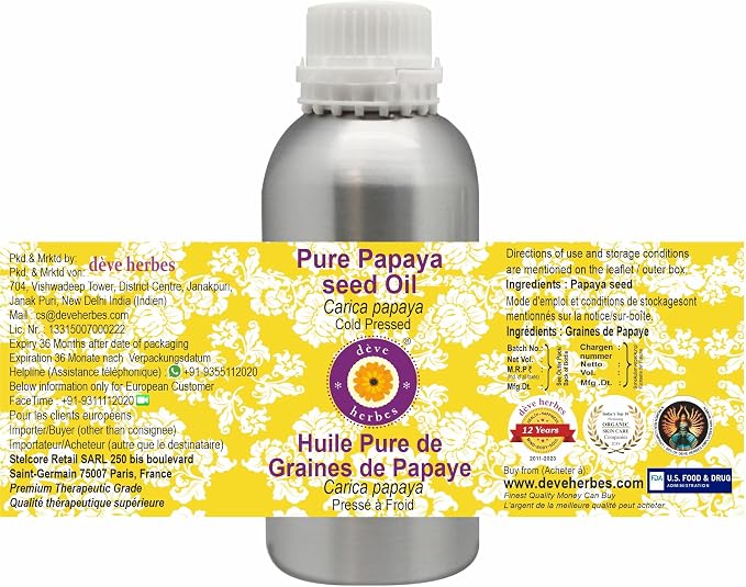 Deve Herbes Pure Papaya Seed Oil (Carica Papaya) Cold Pressed 630ml (21 oz)
