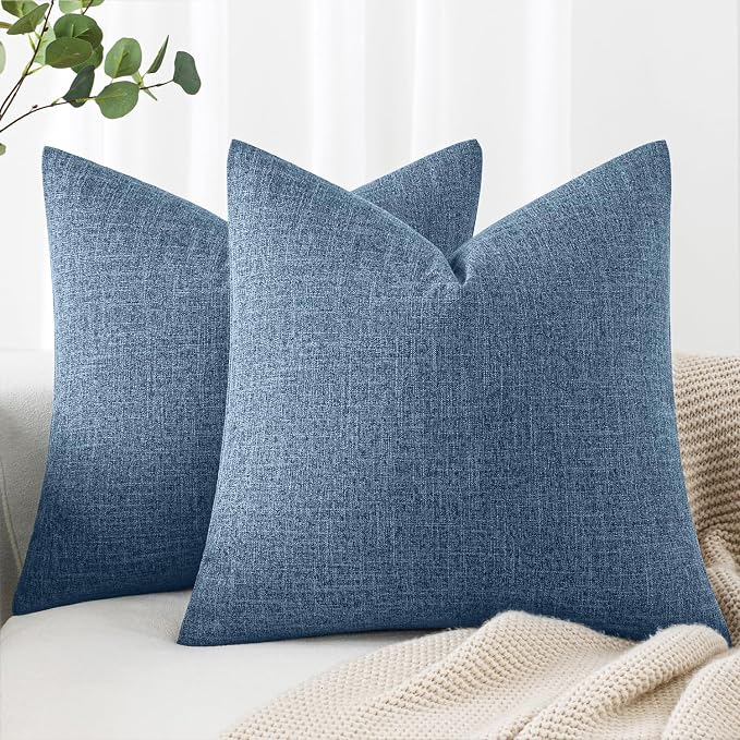 MIULEE Pack of 2 Decorative Linen Burlap Pillow Covers Farmhouse Boho Accent Pillowcases Modern Home Decor for Couch Sofa Bedroom Living Room 18x18 Inch Steel Blue